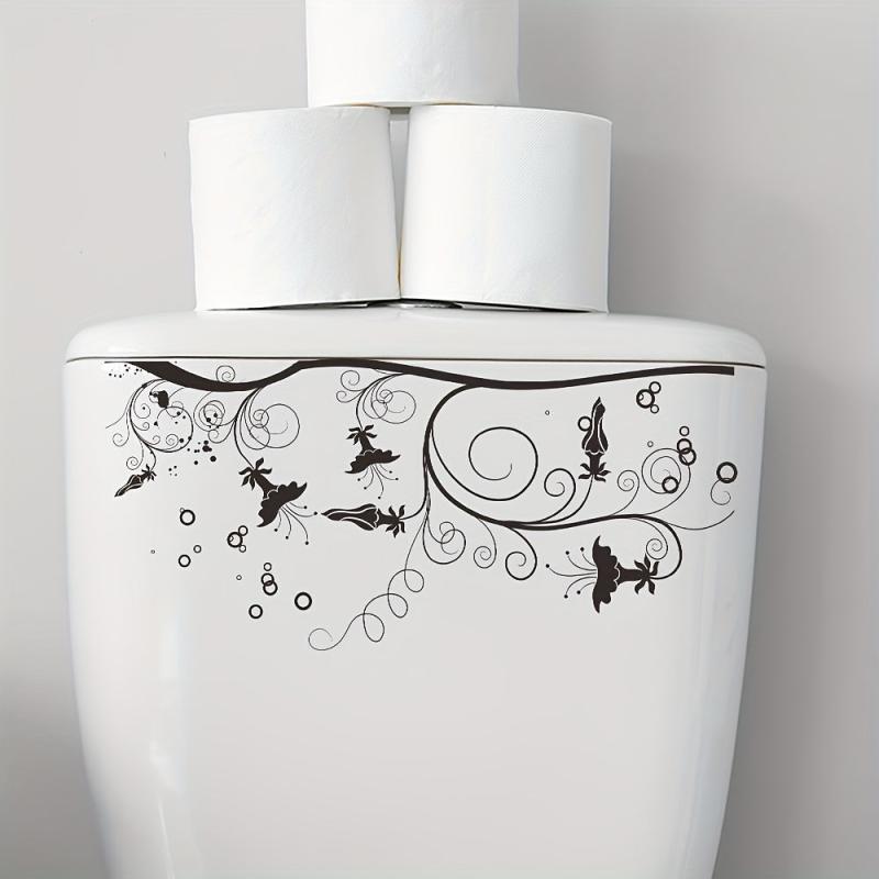Flower Pattern Toilet Lid Decal Waterproof Self Adhesive Wall Sticker