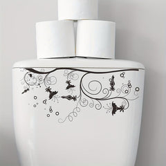 Flower Pattern Toilet Lid Decal Waterproof Self Adhesive Wall Sticker