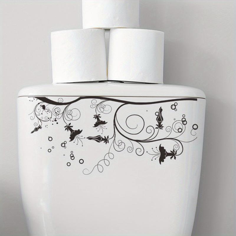 Flower Pattern Toilet Lid Decal Waterproof Self Adhesive Wall Sticker