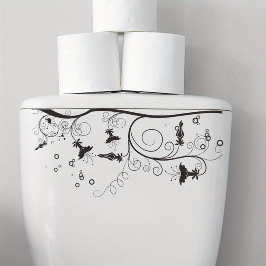 Flower Pattern Toilet Lid Decal Waterproof Self Adhesive Wall Sticker
