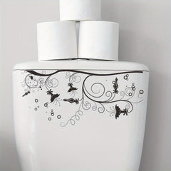 Flower Pattern Toilet Lid Decal Waterproof Self Adhesive Wall Sticker
