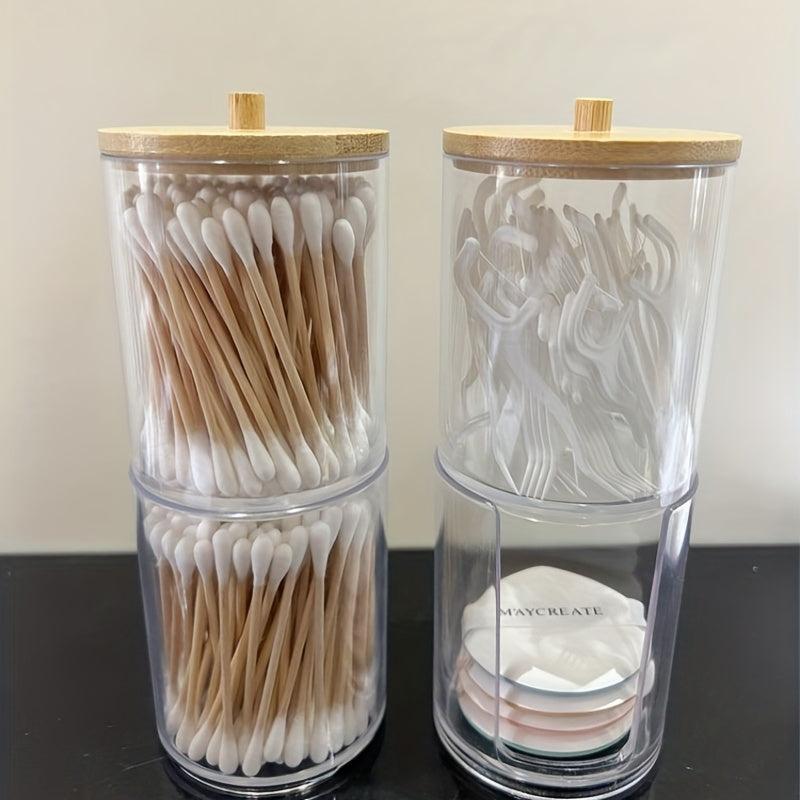 2pcs Double Layer Cotton Storage Box With Lid Clear Makeup Pad Storage Box