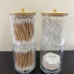2pcs Double Layer Cotton Storage Box With Lid Clear Makeup Pad Storage Box