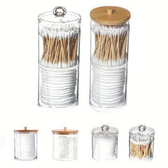 2pcs Double Layer Cotton Storage Box With Lid Clear Makeup Pad Storage Box
