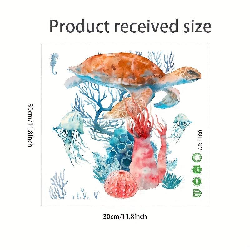 Funny Sea Turtle Coral Toilet Lid Decal Self Adhesive Bathroom Sticker