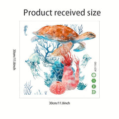 Funny Sea Turtle Coral Toilet Lid Decal Self Adhesive Bathroom Sticker