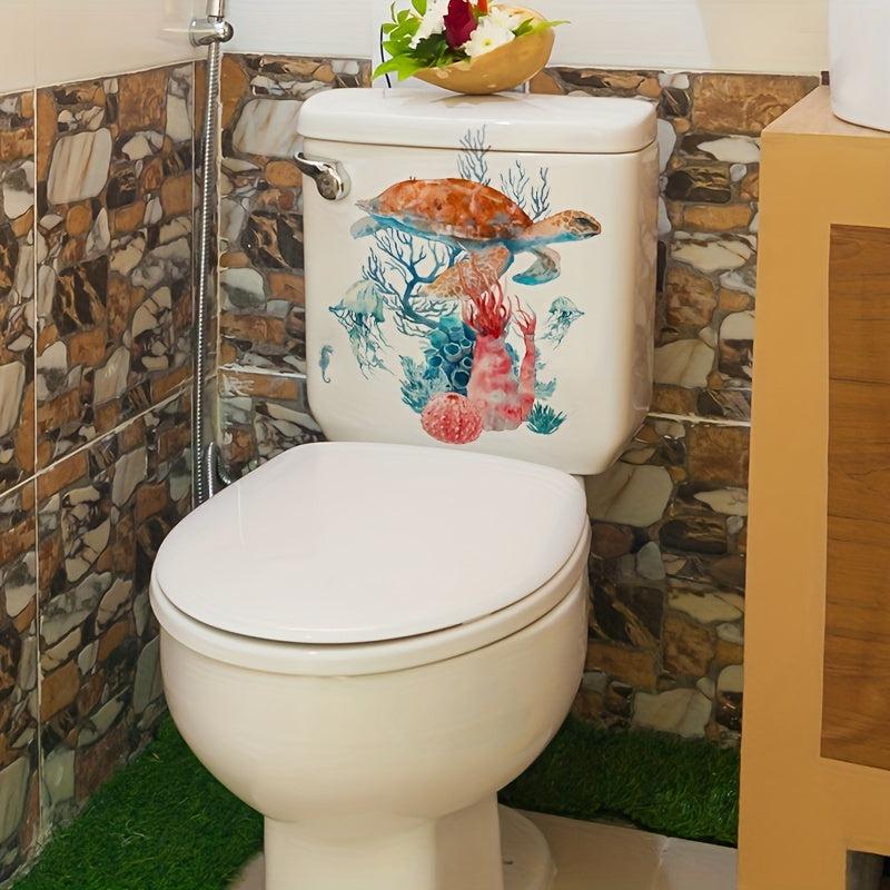 Funny Sea Turtle Coral Toilet Lid Decal Self Adhesive Bathroom Sticker