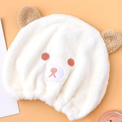 Bear Kids Dry Hair Cap Cartoon Soft Bath Cap Absorbent Coral Velvet Bath Towel
