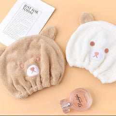 Bear Kids Dry Hair Cap Cartoon Soft Bath Cap Absorbent Coral Velvet Bath Towel