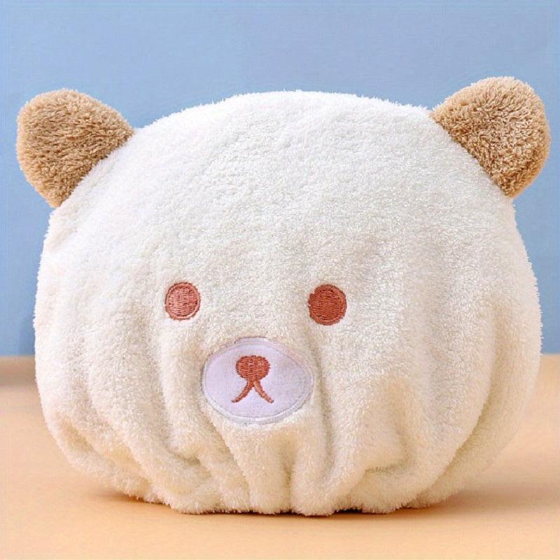 Bear Kids Dry Hair Cap Cartoon Soft Bath Cap Absorbent Coral Velvet Bath Towel