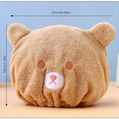 Bear Kids Dry Hair Cap Cartoon Soft Bath Cap Absorbent Coral Velvet Bath Towel