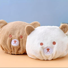 Bear Kids Dry Hair Cap Cartoon Soft Bath Cap Absorbent Coral Velvet Bath Towel