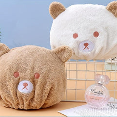 Bear Kids Dry Hair Cap Cartoon Soft Bath Cap Absorbent Coral Velvet Bath Towel