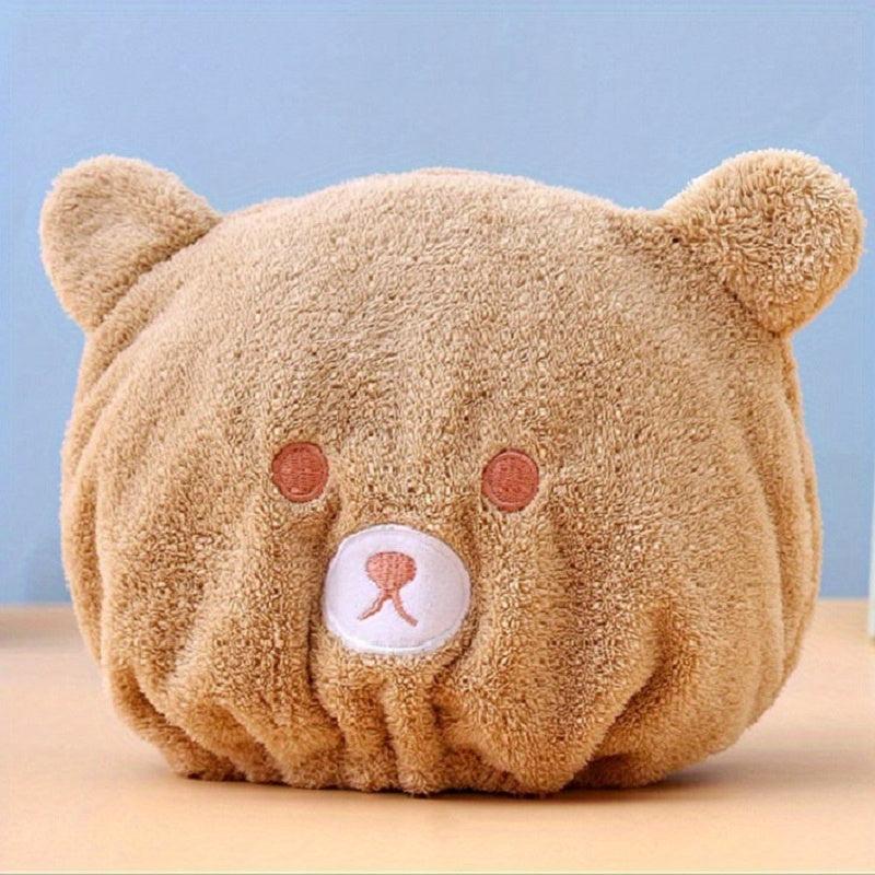Bear Kids Dry Hair Cap Cartoon Soft Bath Cap Absorbent Coral Velvet Bath Towel