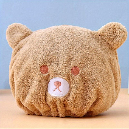 Bear Kids Dry Hair Cap Cartoon Soft Bath Cap Absorbent Coral Velvet Bath Towel