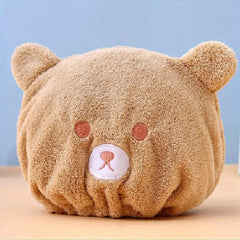 Bear Kids Dry Hair Cap Cartoon Soft Bath Cap Absorbent Coral Velvet Bath Towel