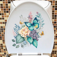 Flower Butterfly Toilet Lid Decal Self Adhesive Wall Sticker