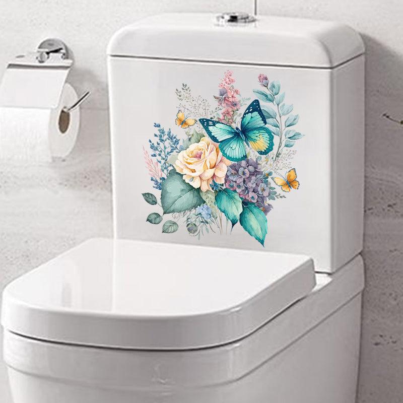 Flower Butterfly Toilet Lid Decal Self Adhesive Wall Sticker