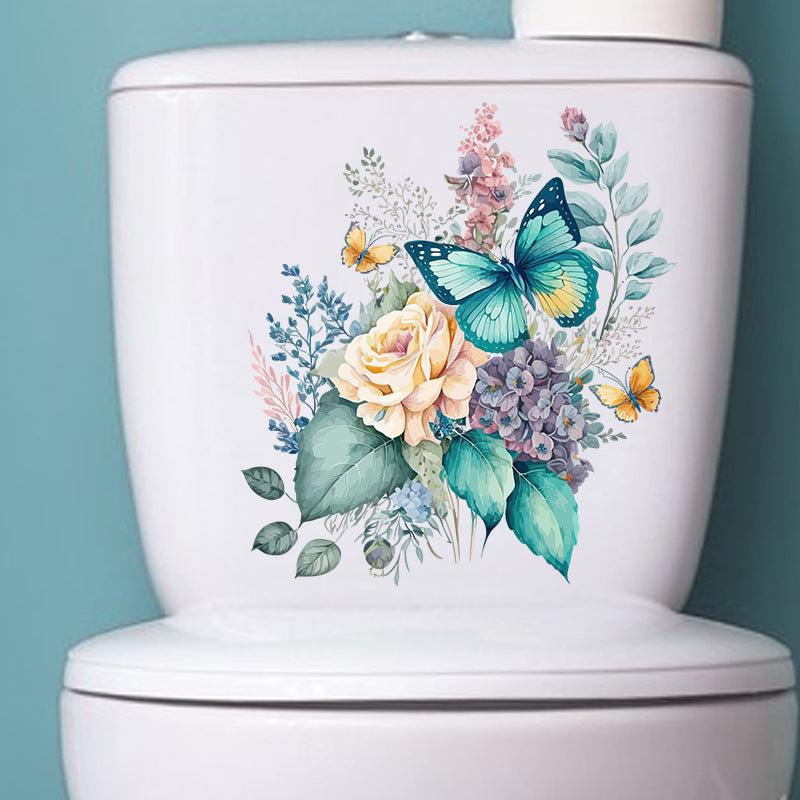 Flower Butterfly Toilet Lid Decal Self Adhesive Wall Sticker