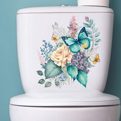 Flower Butterfly Toilet Lid Decal Self Adhesive Wall Sticker