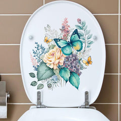 Flower Butterfly Toilet Lid Decal Self Adhesive Wall Sticker