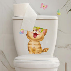 Cat Butterfly Toilet Lid Decal Wall Sticker Bathroom Decor