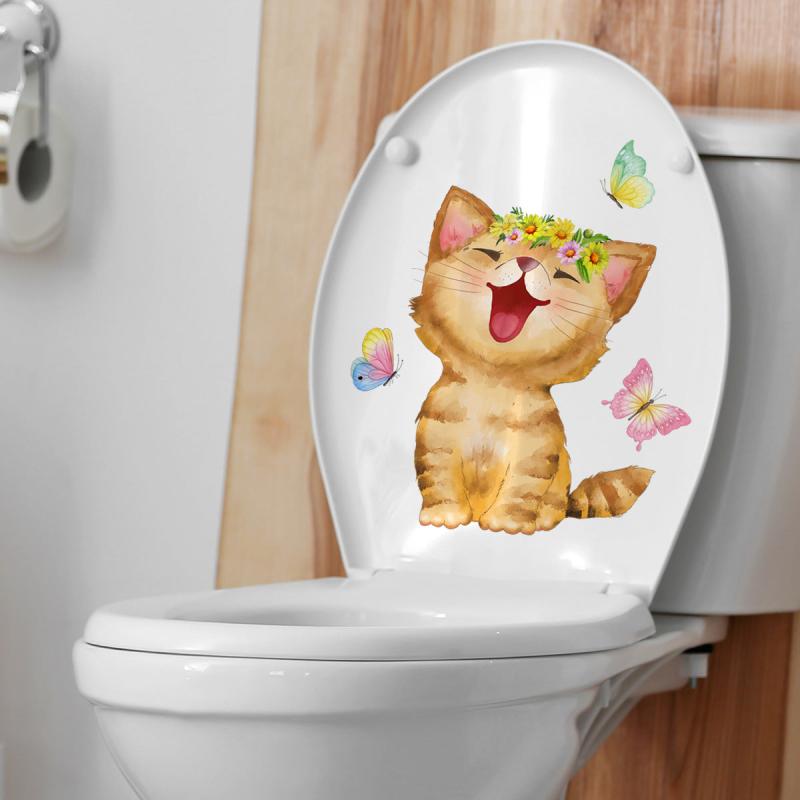 Cat Butterfly Toilet Lid Decal Wall Sticker Bathroom Decor