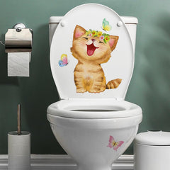 Cat Butterfly Toilet Lid Decal Wall Sticker Bathroom Decor