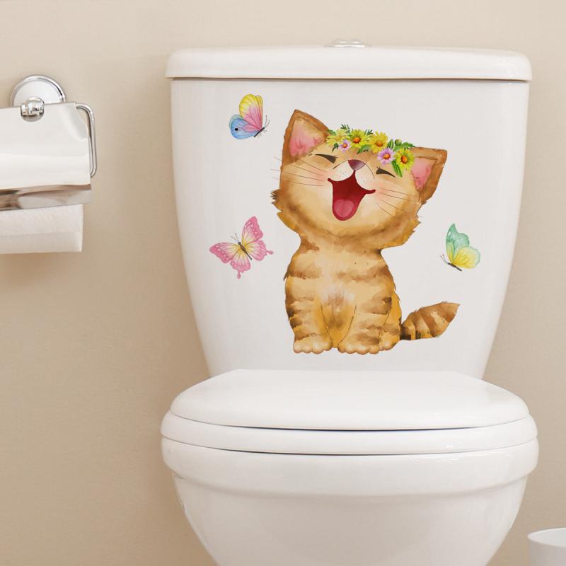 Cat Butterfly Toilet Lid Decal Wall Sticker Bathroom Decor