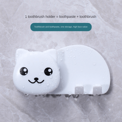 Toothpaste Toothbrush Holder Wall Mounted Bathroom Storage Rack Cat Pattern