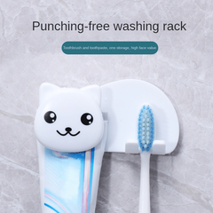 Toothpaste Toothbrush Holder Wall Mounted Bathroom Storage Rack Cat Pattern