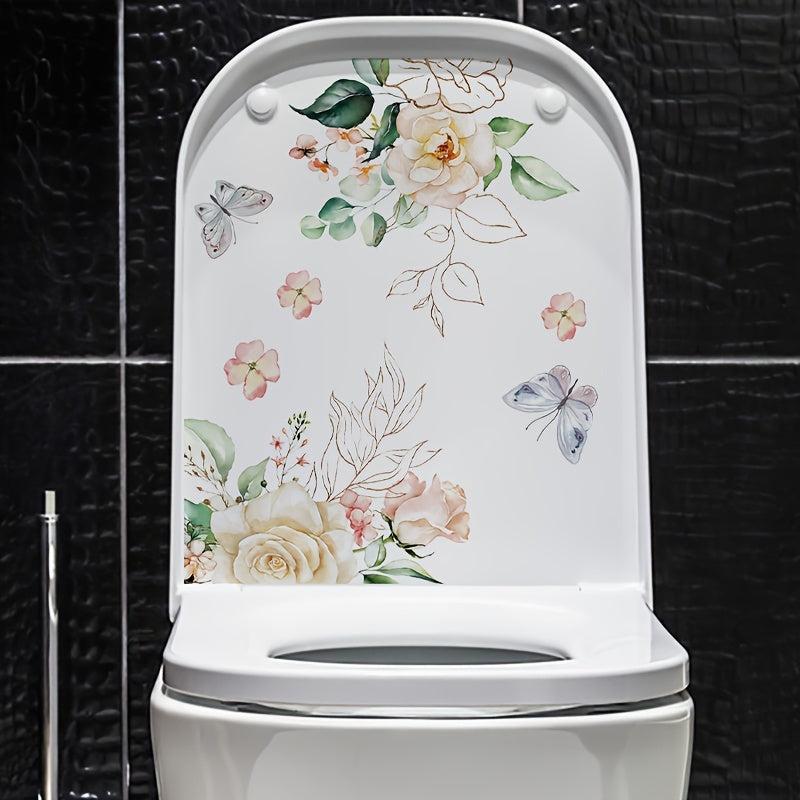 Flower Butterfly Toilet Stickers Decoration Self-adhesive Wall Decal