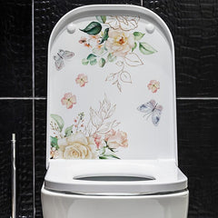 Flower Butterfly Toilet Stickers Decoration Self-adhesive Wall Decal