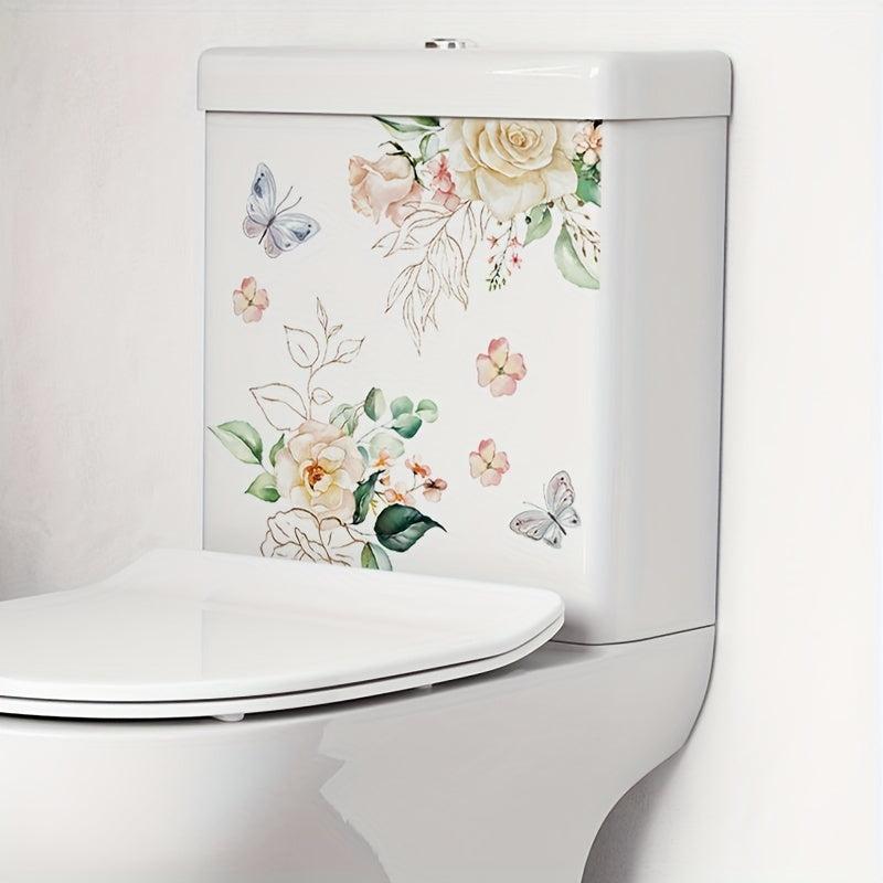 Flower Butterfly Toilet Stickers Decoration Self-adhesive Wall Decal