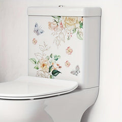 Flower Butterfly Toilet Stickers Decoration Self-adhesive Wall Decal