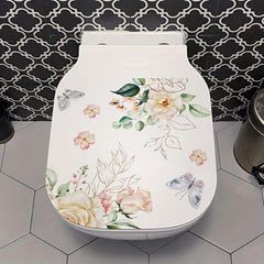 Flower Butterfly Toilet Stickers Decoration Self-adhesive Wall Decal