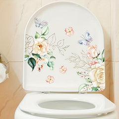 Flower Butterfly Toilet Stickers Decoration Self-adhesive Wall Decal