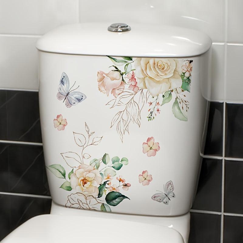 Flower Butterfly Toilet Stickers Decoration Self-adhesive Wall Decal