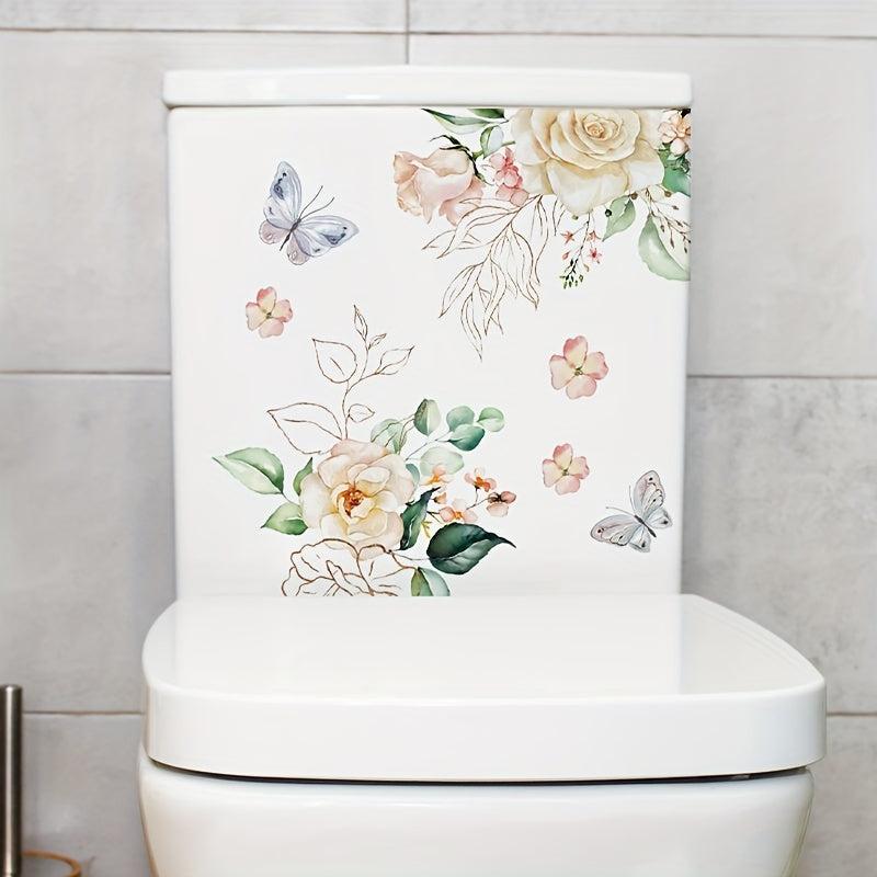 Flower Butterfly Toilet Stickers Decoration Self-adhesive Wall Decal