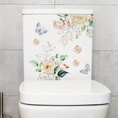 Flower Butterfly Toilet Stickers Decoration Self-adhesive Wall Decal