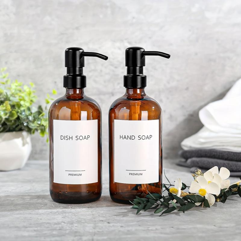 Amber Glass Soap Dispenser Set 500ml for Shampoo