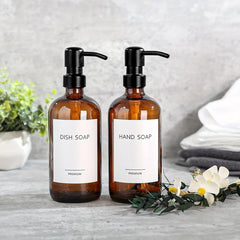 Amber Glass Soap Dispenser Set 500ml for Shampoo
