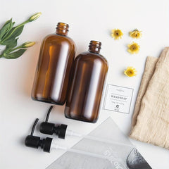 Amber Glass Soap Dispenser Set 500ml for Shampoo