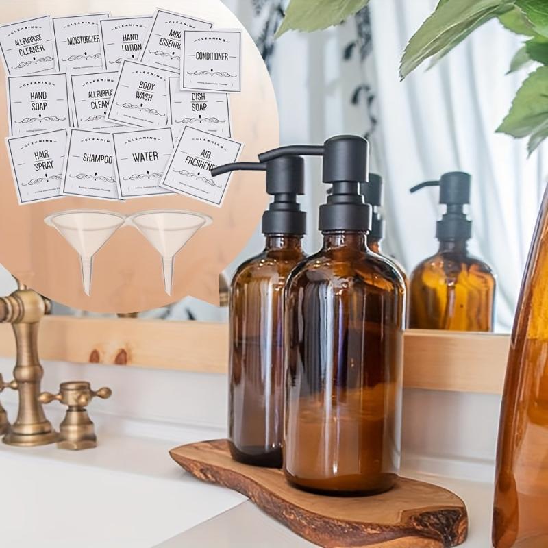 Amber Glass Soap Dispenser Set 500ml for Shampoo