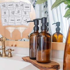 Amber Glass Soap Dispenser Set 500ml for Shampoo