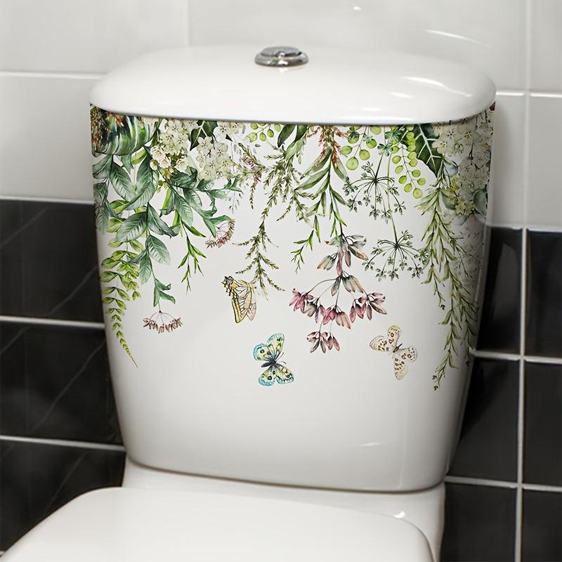 Butterfly Flying Flower Toilet Stickers Bathroom Self-paste Flowers Decal