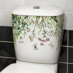 Butterfly Flying Flower Toilet Stickers Bathroom Self-paste Flowers Decal