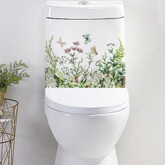 Butterfly Flying Flower Toilet Stickers Bathroom Self-paste Flowers Decal