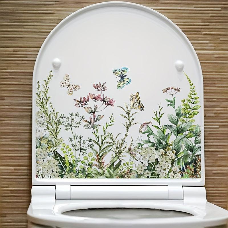 Butterfly Flying Flower Toilet Stickers Bathroom Self-paste Flowers Decal