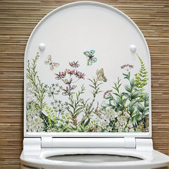 Butterfly Flying Flower Toilet Stickers Bathroom Self-paste Flowers Decal